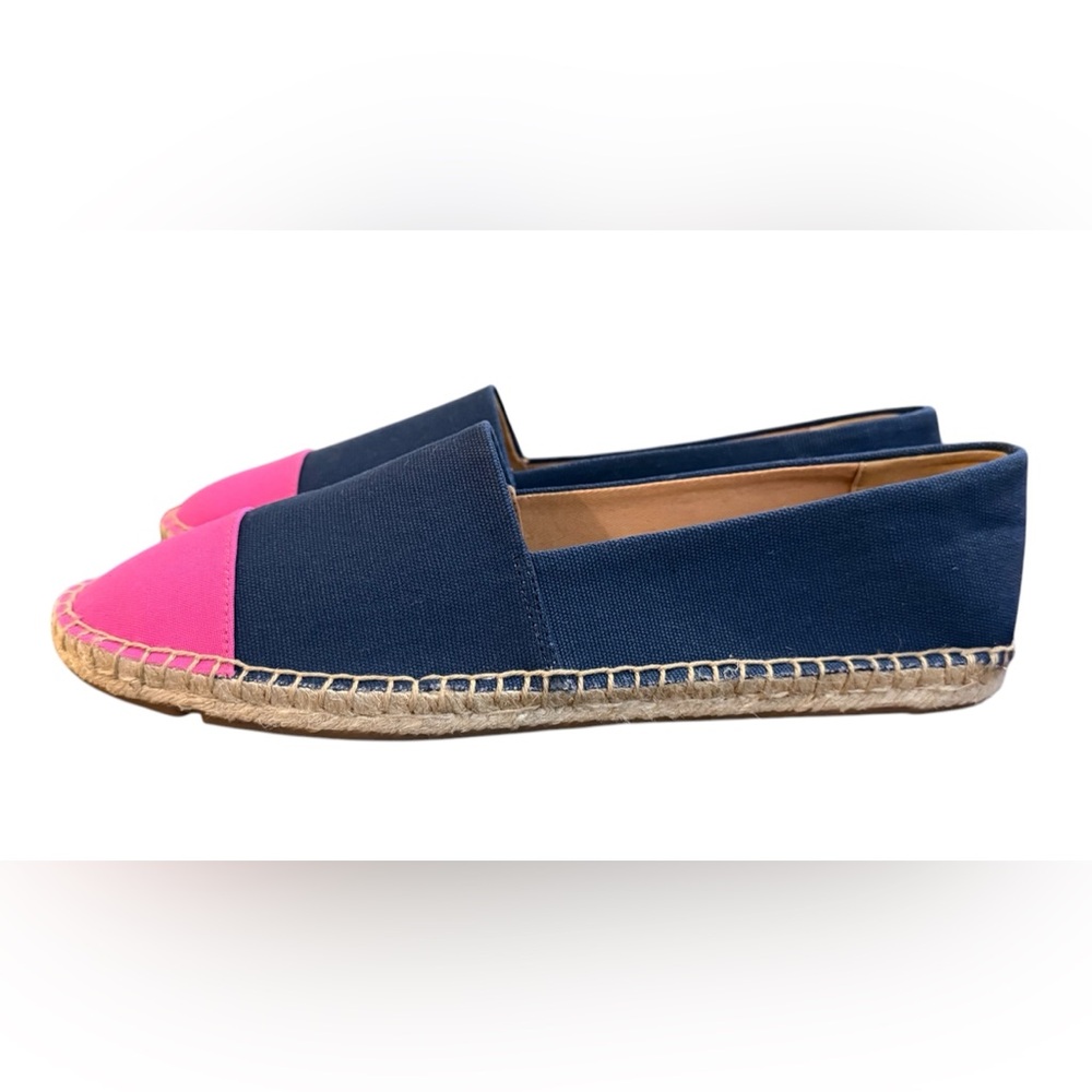 J. Crew NWOT Navy Blue and Pink Espadrille Flats Women’s Size 10